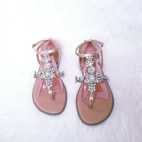 Embellished Gemstone T-Strap Sandals - Picture 1 of 8